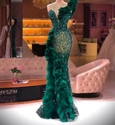 BXOXO Luxury Beaded Appliques Mermaid Evening Dresses Elegant Side Split Ruffles Tulle Prom Dress Glitter Sequins Formal Gowns